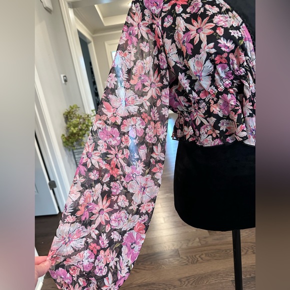 Nasty Gal Floral Chiffon Balloon Sleeve Blouse Women US Size 8 UK 12 - Picture 3 of 14